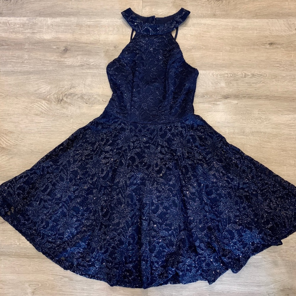 B. Darlin Navy and Silver A-Line Dress